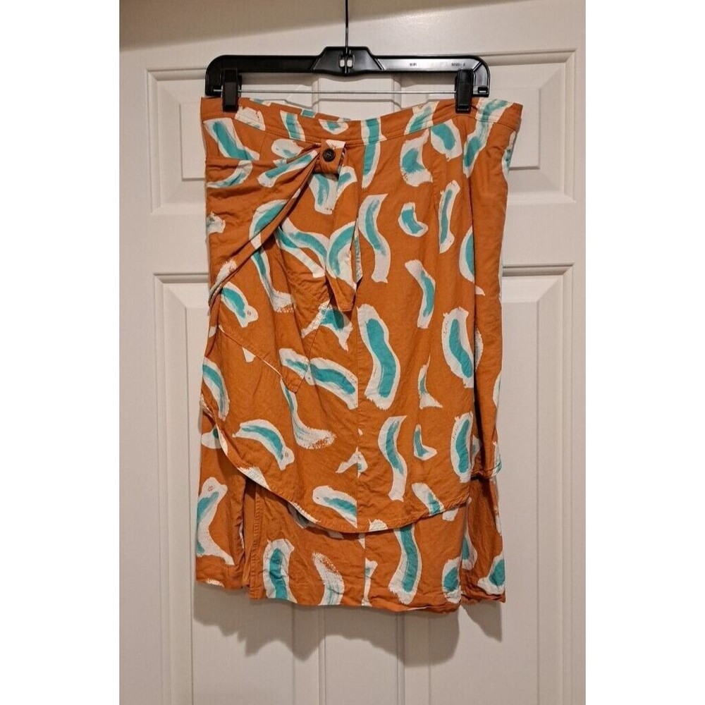 Anthropologie Maeve 'Edessa' Skirt Women's 12 Orange Rayon/Linen Wrap Skirt